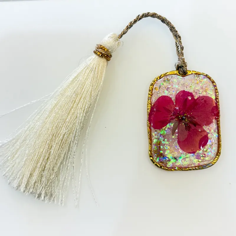 Floral Finesse Resin Bookmark with Tassel