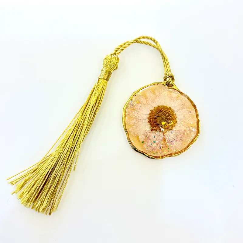 Golden Bloom Botanical Resin Bookmark with Tassel