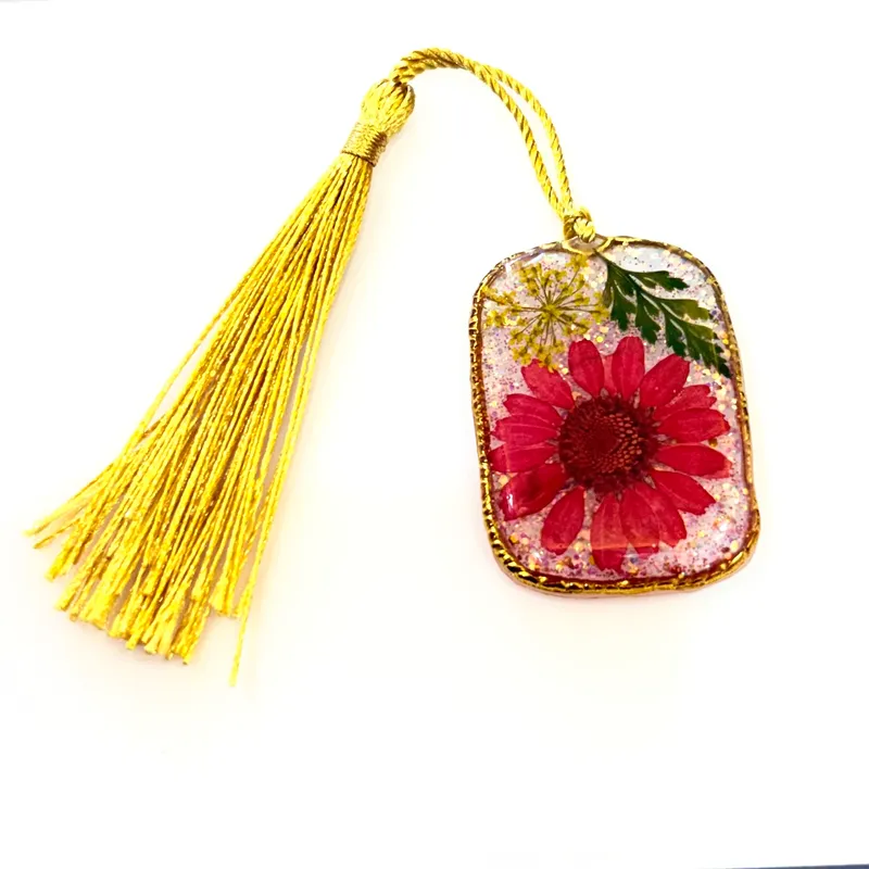 Botanical Bliss Resin Bookmark with Gold Tassel