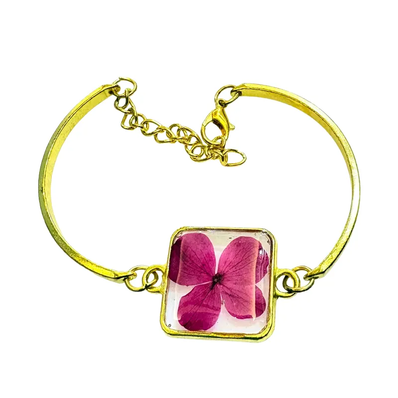 Botanical Bliss Magenta Dried Flower Resin Cuff Bracelet