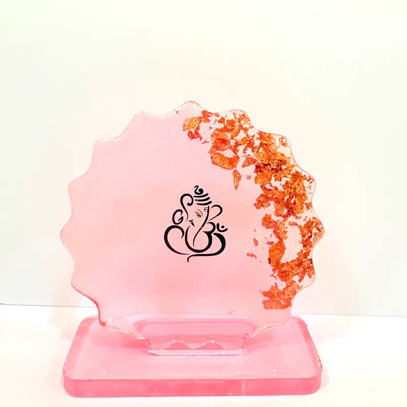 Divine Ganesha Scalloped Edge Pink Resin Table Decor