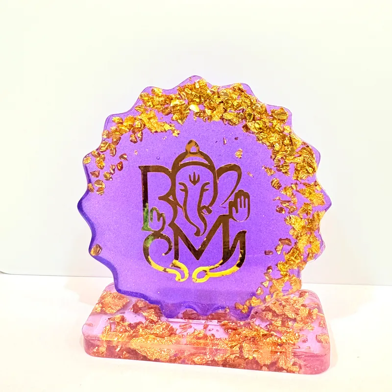 Divine Ganesha Resin Stand with Gold Flakes