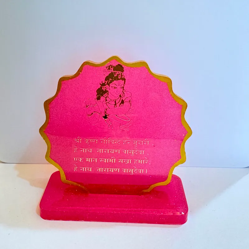 Divine Resin Art Lord Krishna Desk Standee with Mantra