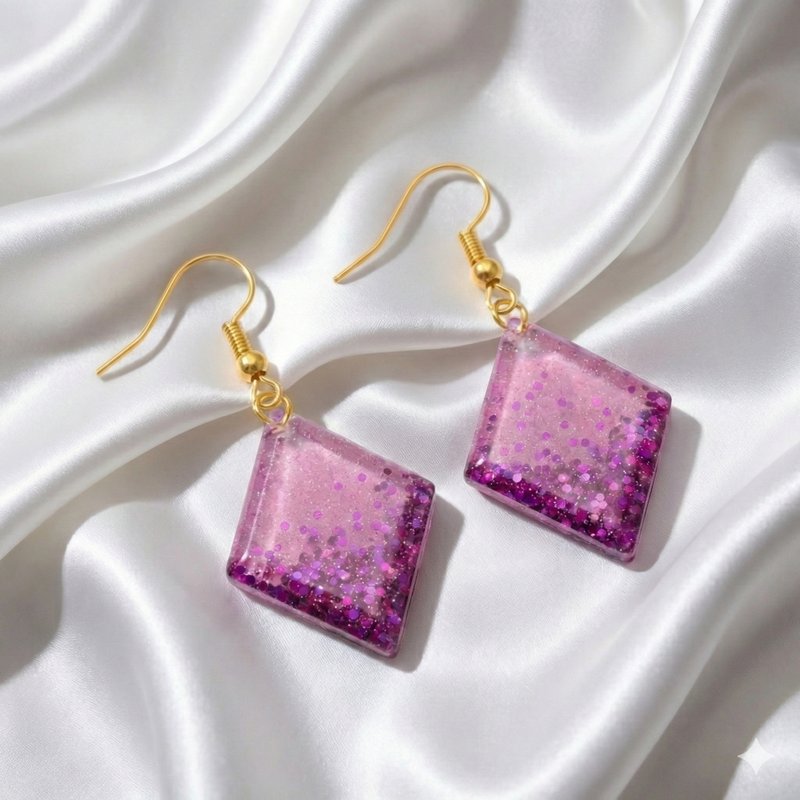 Sparkly Purple Diamond Earrings – Resin & Gold