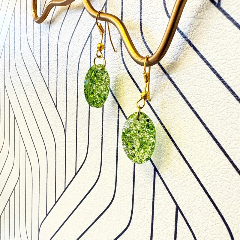 Verdant Speckle Resin Oval Drop Earrings