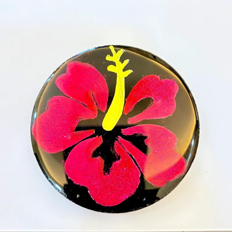 Sparkling Hibiscus Bloom Resin Fridge Magnet