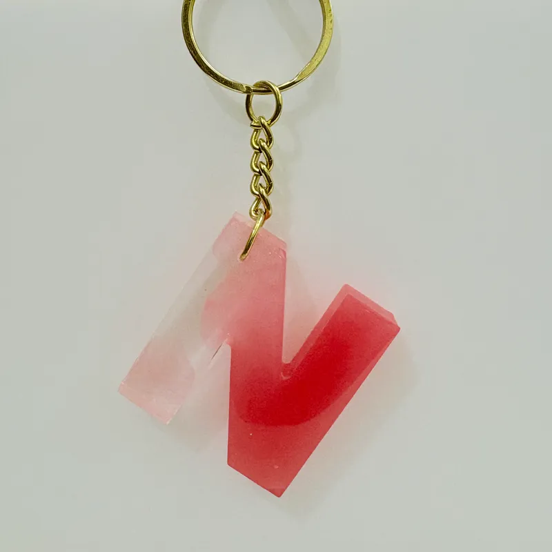 Handcrafted Ombre Pink Resin Initial Keychain - Letter N