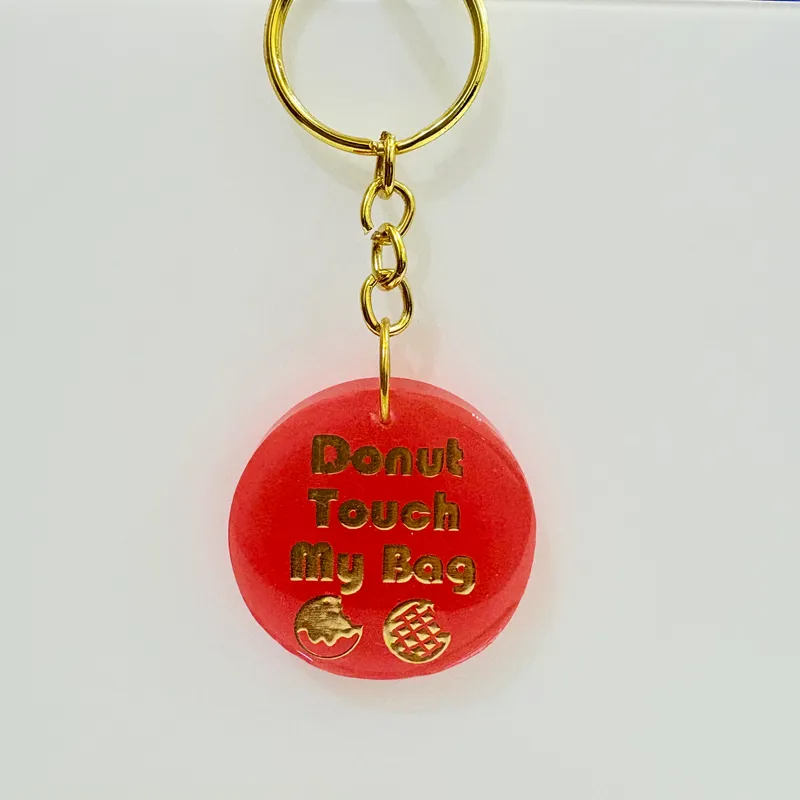Donut Touch My Bag Resin Keychain - Sparkly Red
