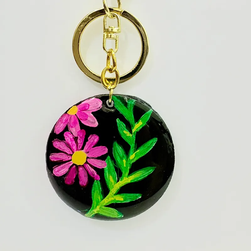 Midnight Bloom Hand-Painted Resin Keychain