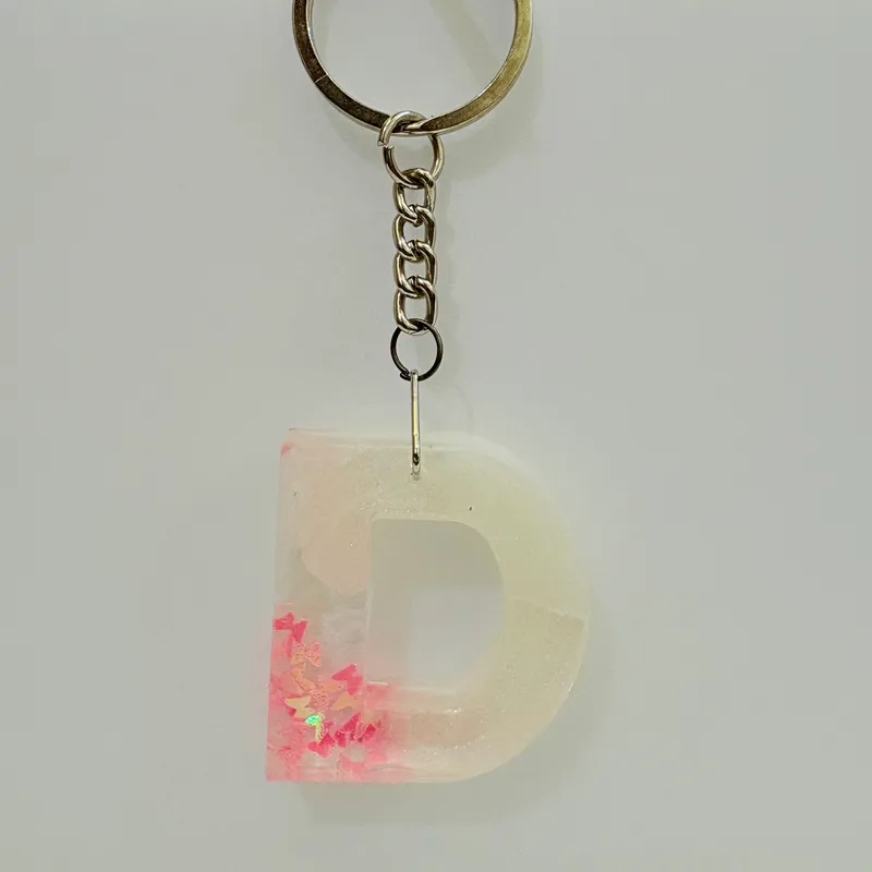 Dreamy Pink Butterfly Letter D Resin Keychain