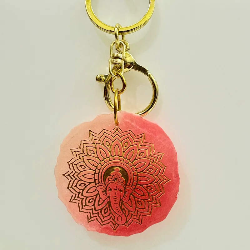 Divine Ganesha Mandala Resin Keychain with Gold Highlights