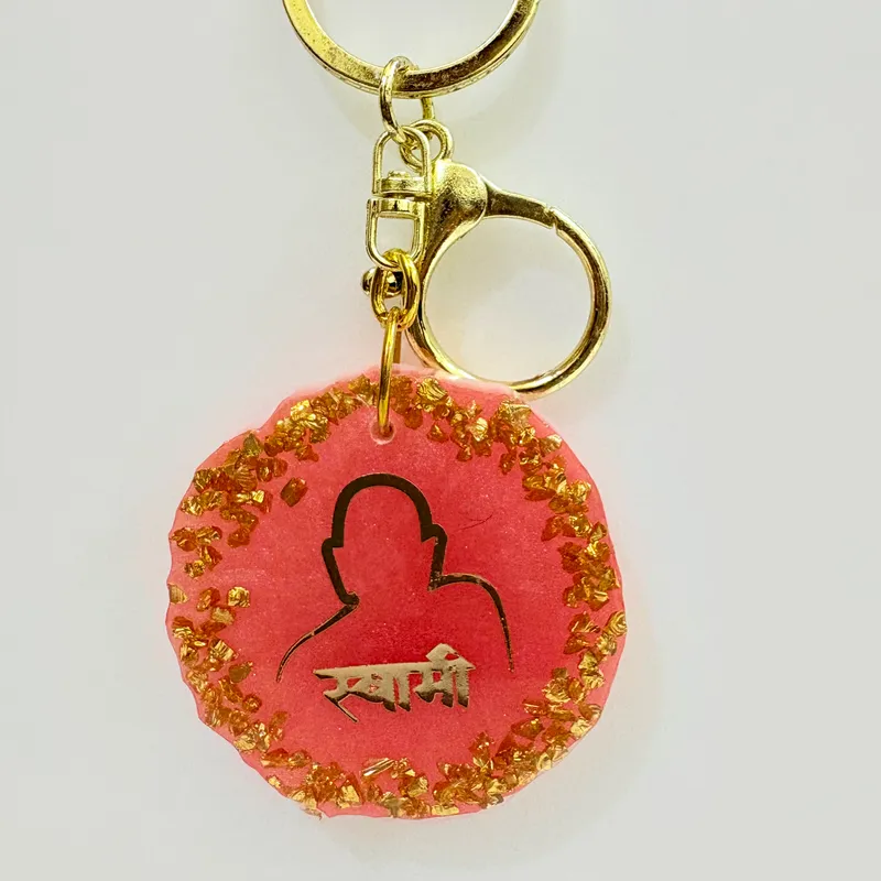 Handcrafted Resin 'Swami' Portrait Keychain with Gold Flakes