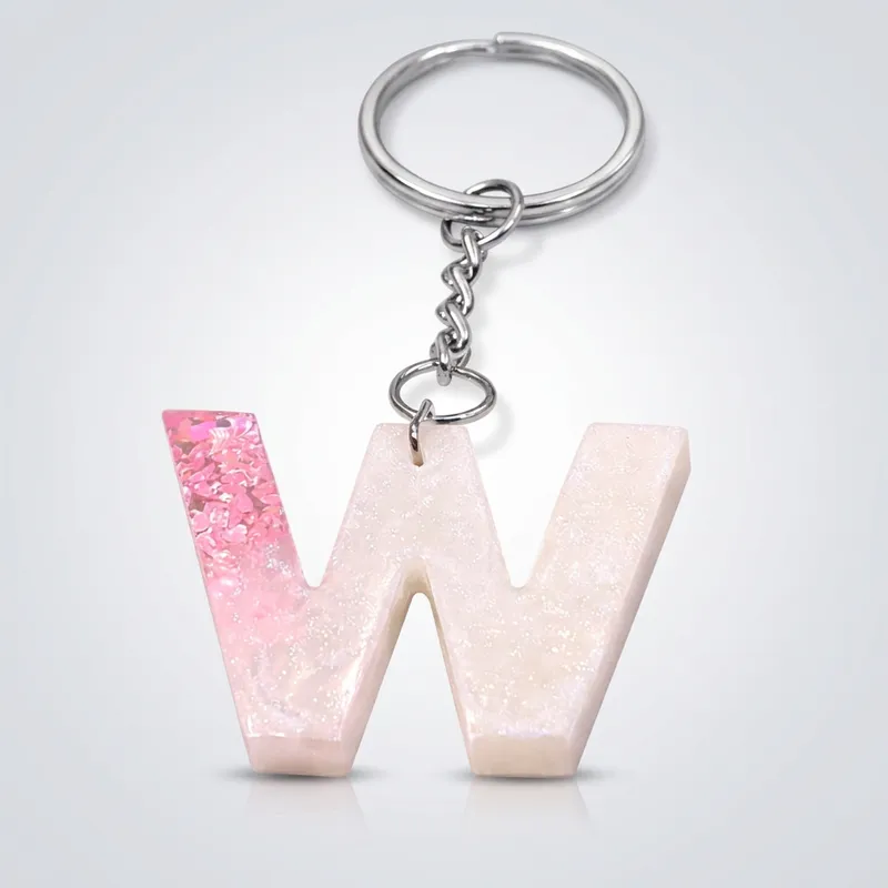 Shimmering Pink Ombre Letter 'W' Resin Keychain