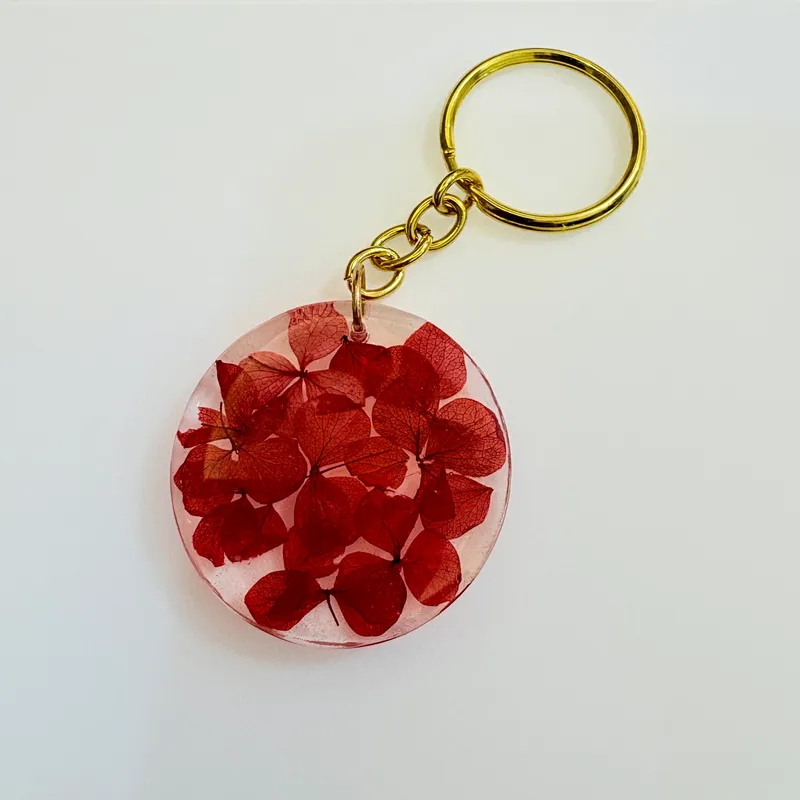 Botanical Bliss Red Dried Floral Resin Keychain