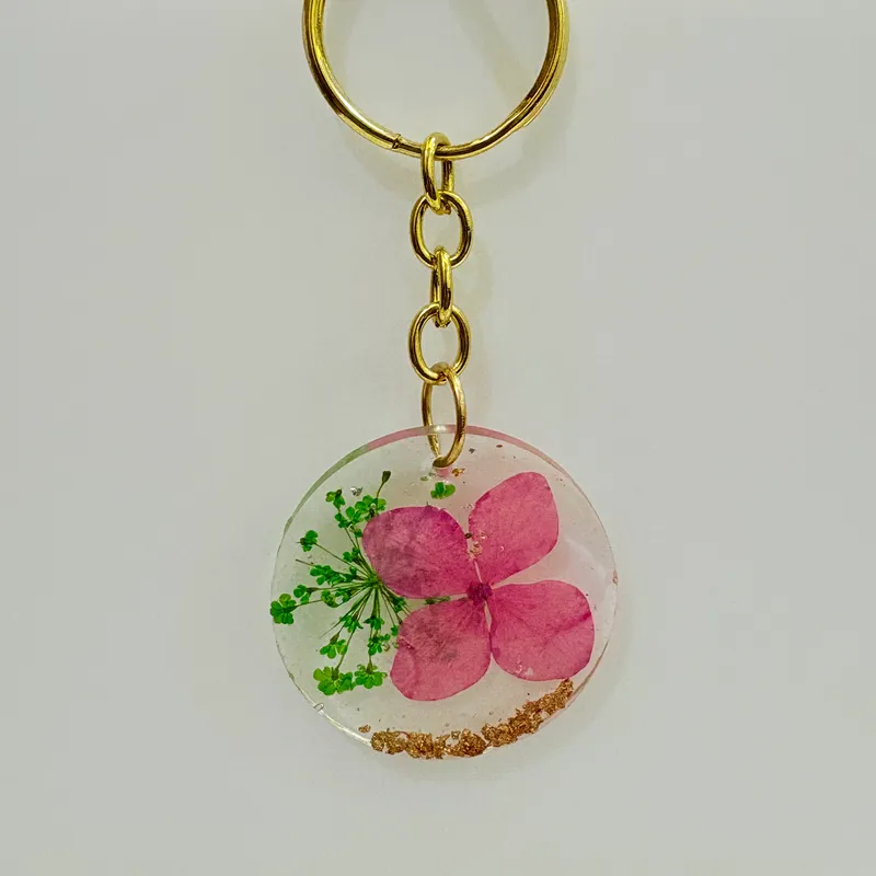 Enchanted Garden Clear Resin Circular Keychain