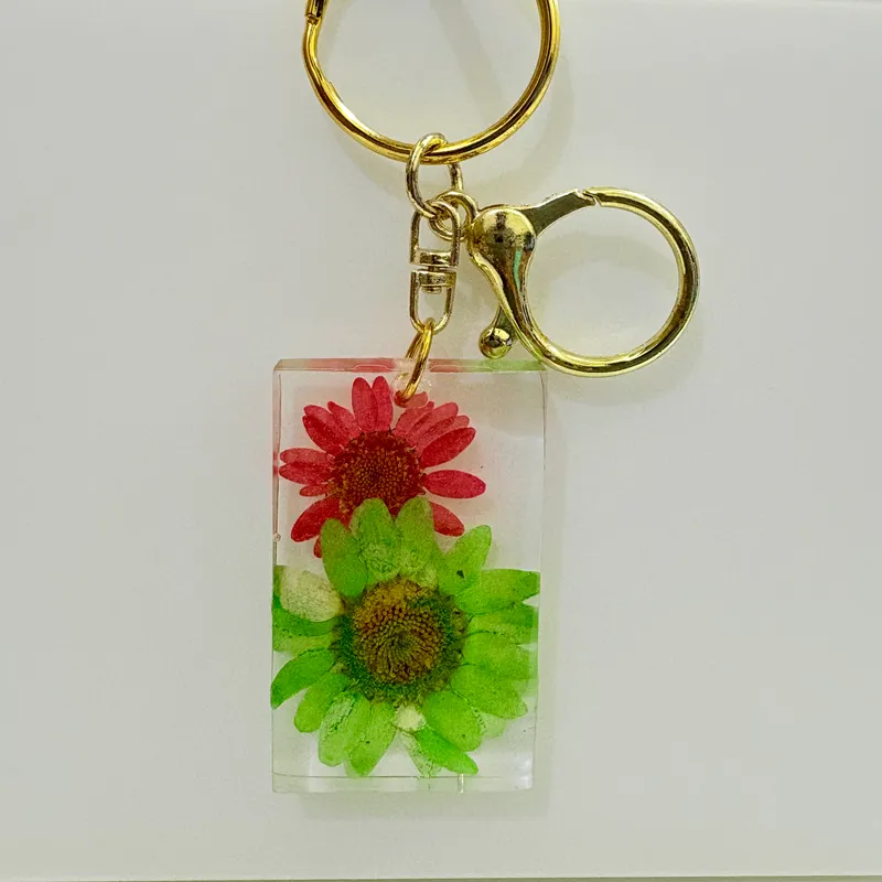 Botanical Bliss Resin Keychain - Green & Red Flowers