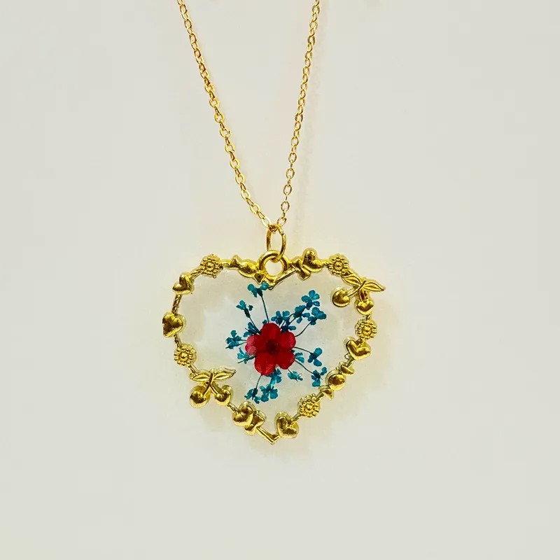Botanical Heart Resin Pendant Necklace