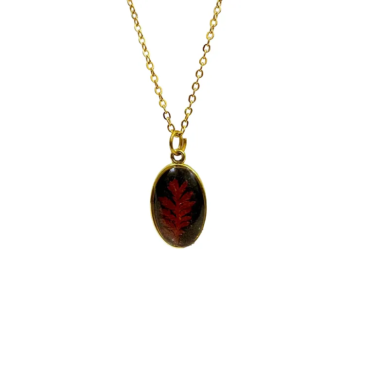 Crimson Fern Whisper Resin Pendant Necklace