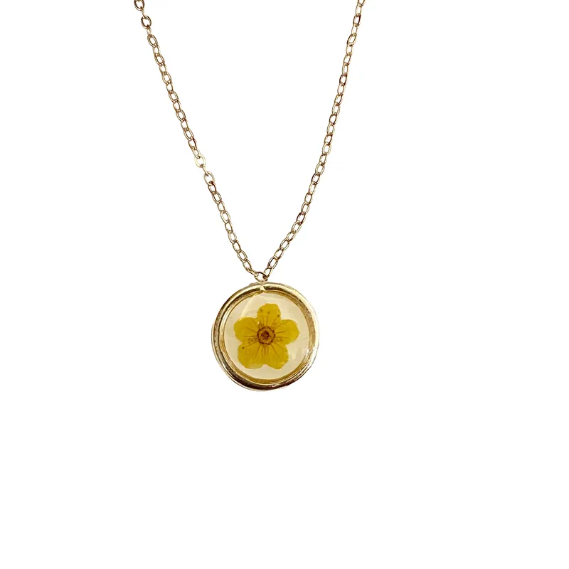 Golden Meadow Pressed Flower Pendant