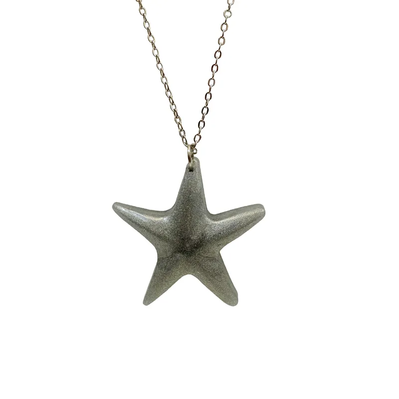 Sparkling Silver Resin Starfish Pendant Necklace