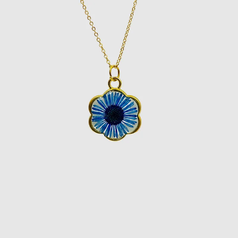Azure Bloom Resin Pendant Necklace