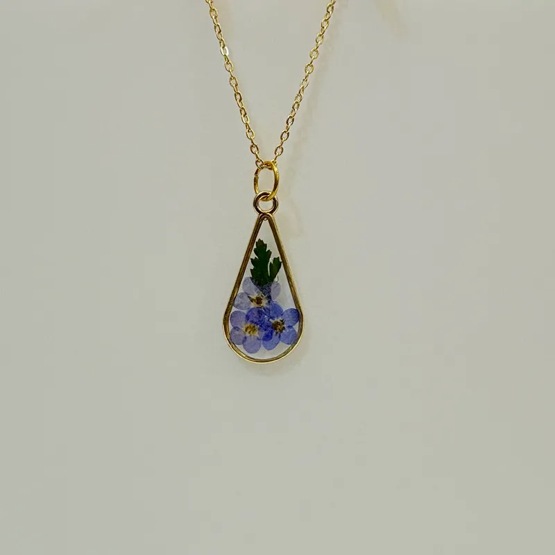Ethereal Teardrop Pressed Flower Resin Pendant